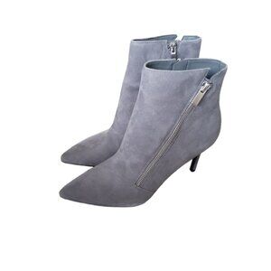 NWT Nine West Gray Suede Side Zipper Pointed Toe Heeled Ankle Booties